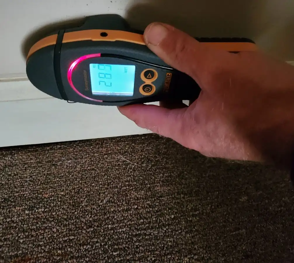 Moisture detection at baseboard during Storm Damage Restoration in Lansing